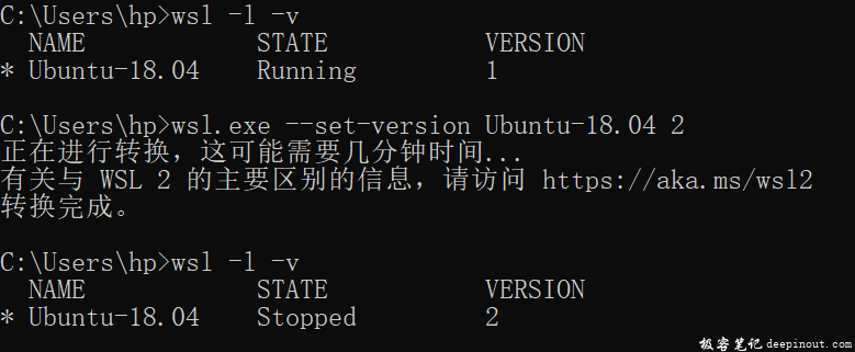 将 wsl1 上的 ubuntu 转换到 wsl2